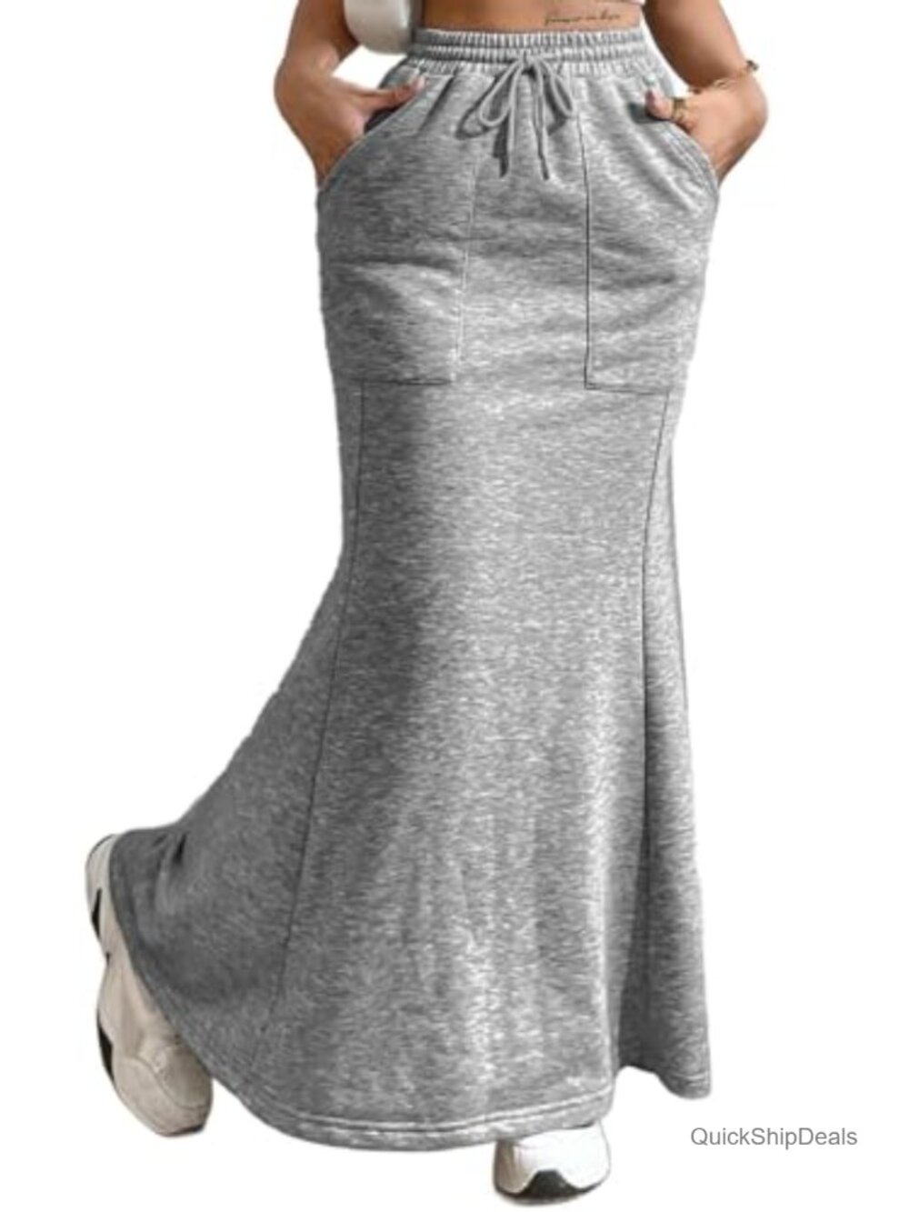 High Waisted Mermaid Maxi Skirt Drawstring Pocket Long Fishtail